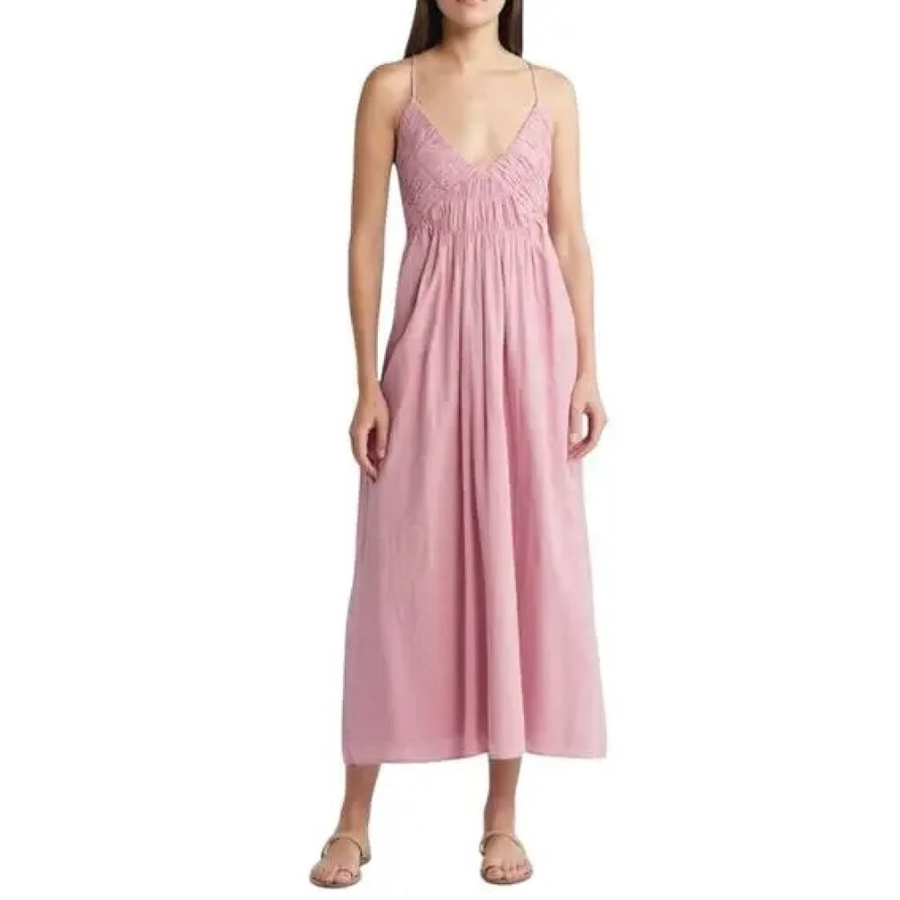 Treasure & Bond Size M Lilac Smocked Bodice Strappy Back Cotton Maxi Dress